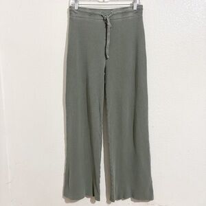 Perfectwhitetee Kylie Waffle‎ Full Length Wide Leg Sweatpant in Washed Green